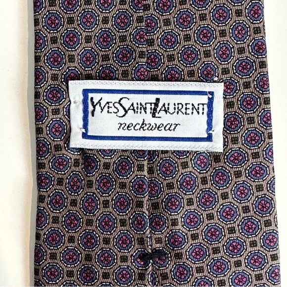 Vintage Yves Saint Laurent Grey Geometric Print Silk Tie - Picture 4 of 6